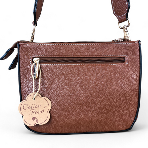 Cotton Road Sling Bag: TAN PU Leather Sling Bag with BRANDED Strap
