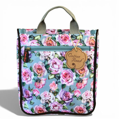 Cotton Road Toiletry Bag: BLUE FLORAL PVC Hanging Vanity Bag