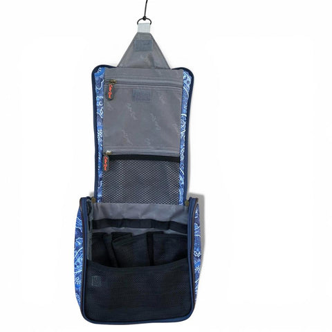 Cotton Road Toiletry Bag: BLUE PVC Hanging Vanity Bag with PAISLEY Print