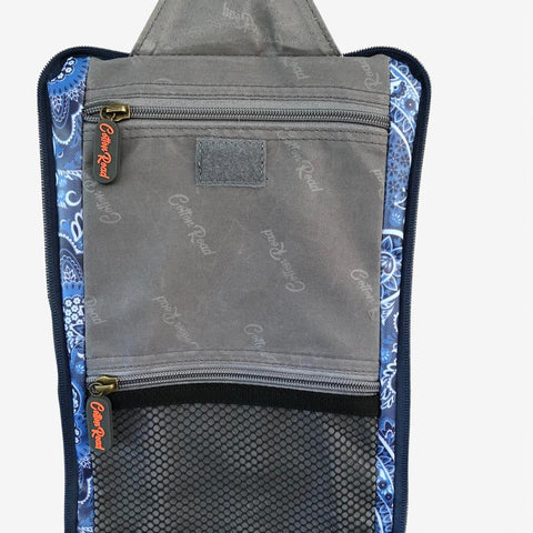 Cotton Road Toiletry Bag: BLUE PVC Hanging Vanity Bag with PAISLEY Print