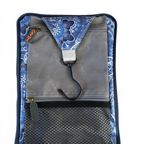 Cotton Road Toiletry Bag: BLUE PVC Hanging Vanity Bag with PAISLEY Print