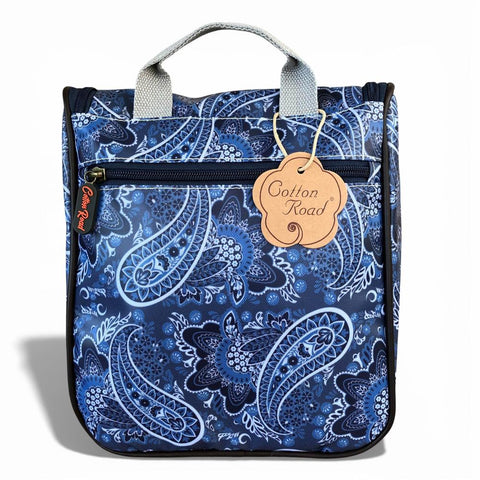 Cotton Road Toiletry Bag: BLUE PVC Hanging Vanity Bag with PAISLEY Print