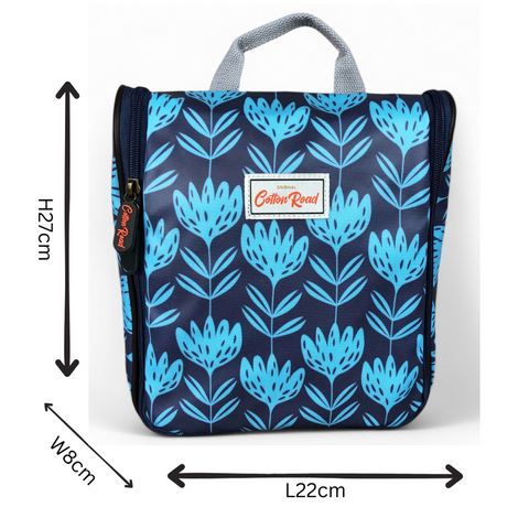 Cotton Road Toiletry Bag: BLUE PVC Hanging Vanity Bag with PROTEAS