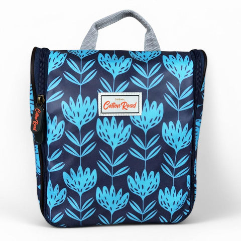 Cotton Road Toiletry Bag: BLUE PVC Hanging Vanity Bag with PROTEAS