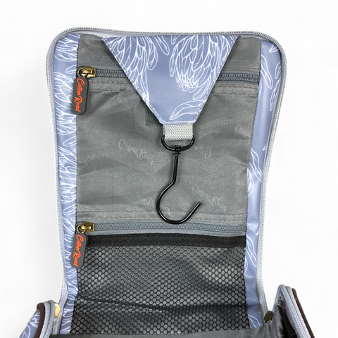 Cotton Road Toiletry Bag: BLUE PVC Hanging Vanity Bag with PROTEAS