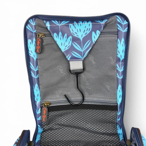 Cotton Road Toiletry Bag: BLUE PVC Hanging Vanity Bag with PROTEAS