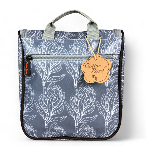Cotton Road Toiletry Bag: BLUE PVC Hanging Vanity Bag with PROTEAS
