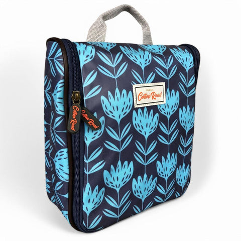 Cotton Road Toiletry Bag: BLUE PVC Hanging Vanity Bag with PROTEAS