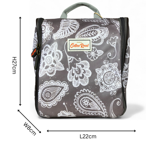 Cotton Road Toiletry Bag: BROWN PVC Hanging Vanity Bag with PAISLEY Print