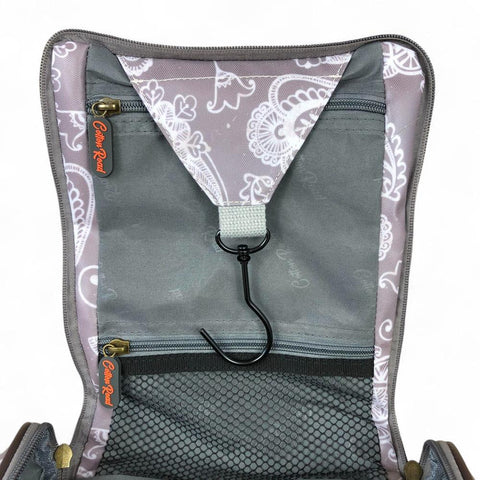 Cotton Road Toiletry Bag: BROWN PVC Hanging Vanity Bag with PAISLEY Print