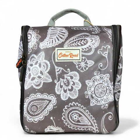 Cotton Road Toiletry Bag: BROWN PVC Hanging Vanity Bag with PAISLEY Print