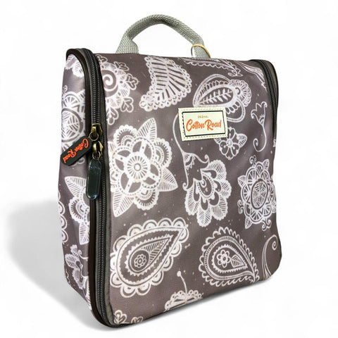 Cotton Road Toiletry Bag: BROWN PVC Hanging Vanity Bag with PAISLEY Print