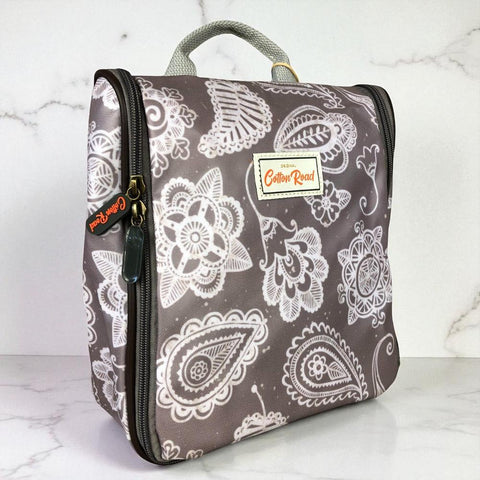 Cotton Road Toiletry Bag: BROWN PVC Hanging Vanity Bag with PAISLEY Print