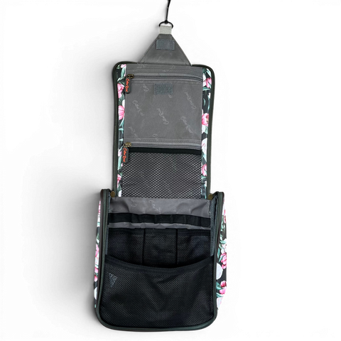 Cotton Road Toiletry Bag: GREEN FLORAL PVC Hanging Vanity for women