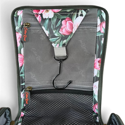 Cotton Road Toiletry Bag: GREEN FLORAL PVC Hanging Vanity for women