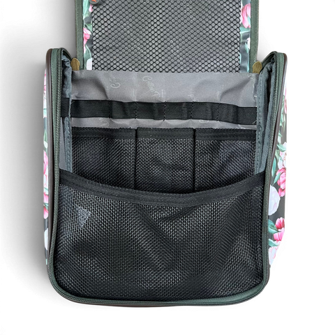 Cotton Road Toiletry Bag: GREEN FLORAL PVC Hanging Vanity for women