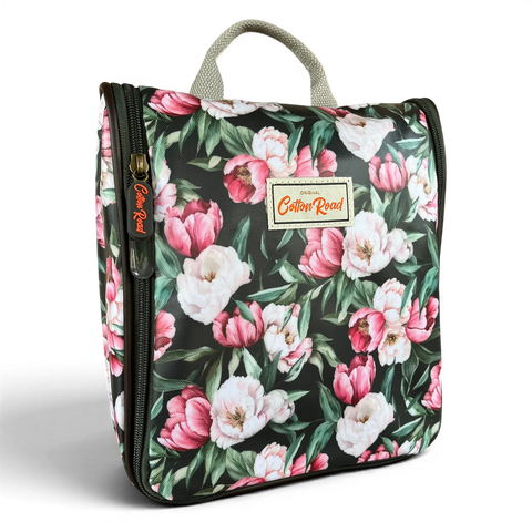 Cotton Road Toiletry Bag: GREEN FLORAL PVC Hanging Vanity for women
