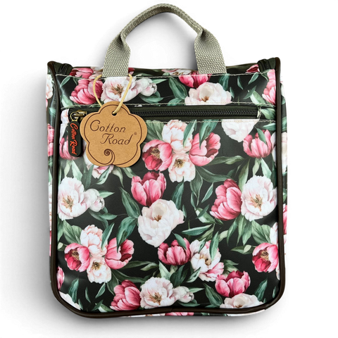 Cotton Road Toiletry Bag: GREEN FLORAL PVC Hanging Vanity for women