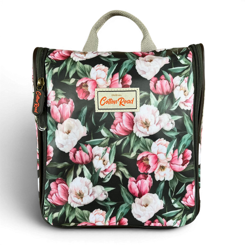 Cotton Road Toiletry Bag: GREEN FLORAL PVC Hanging Vanity for women