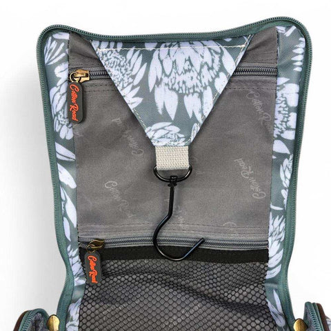 Cotton Road Toiletry Bag: GREEN PVC Hanging Vanity Bag with PROTEAS
