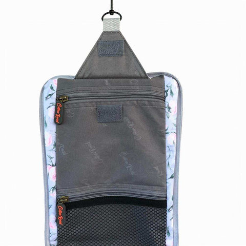 Cotton Road Toiletry Bag: GREY PVC Hanging Vanity Bag with PINK ROSES