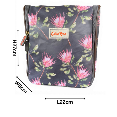 Cotton Road Travel Bag: GREY PVC Overnight with PROTEAS and Matching Vanity Bag