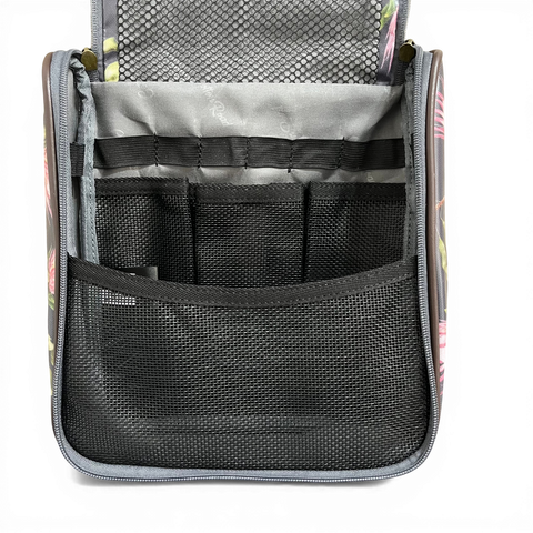 Cotton Road Toiletry Bag: GREY PVC Hanging Vanity Bag with PROTEA Print