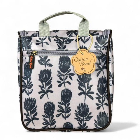Cotton Road Toiletry Bag: GREY PVC Hanging Vanity Bag with PROTEAS