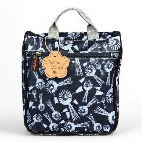 Cotton Road Toiletry Bag: GREY PVC Hanging Vanity Bag with WINDMILLS