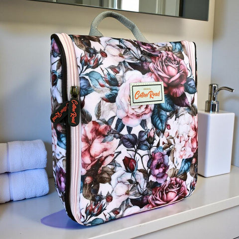 Cotton Road Toiletry Bag: PINK FLORAL PVC Hanging Vanity Bag