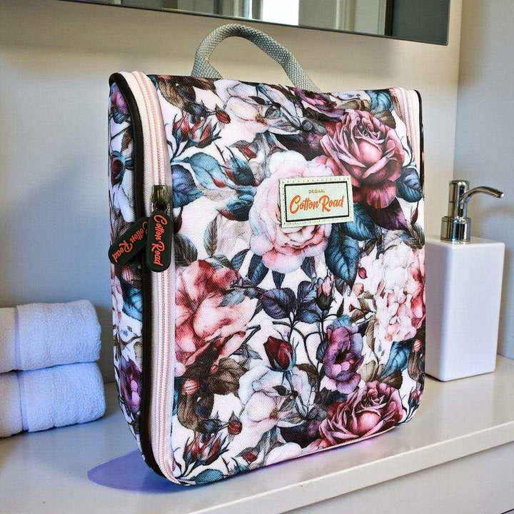 Cotton Road Toiletry Bag: PINK PVC Hanging Vanity Bag with ROSES