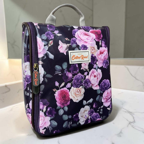 Cotton Road Toiletry Bag: PURPLE FLORAL PVC Hanging Vanity Bag