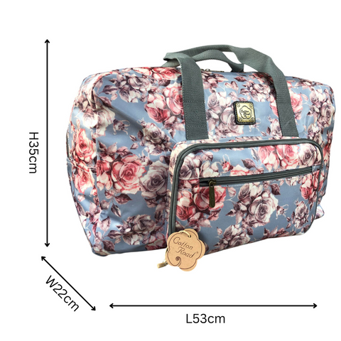 Cotton Road Travel Bag: BLUE FLORAL PVC Foldaway WEEKENDER Travel Bag