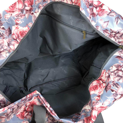 Cotton Road Travel Bag: BLUE FLORAL PVC Foldaway WEEKENDER Travel Bag