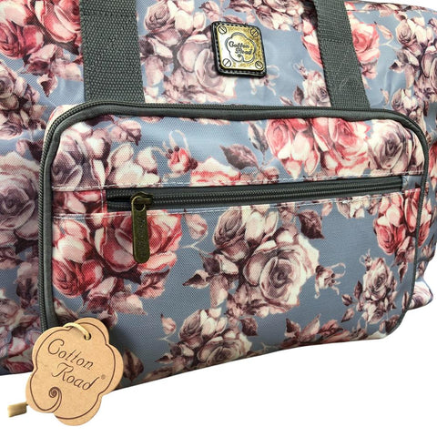 Cotton Road Travel Bag: BLUE FLORAL PVC Foldaway WEEKENDER Travel Bag