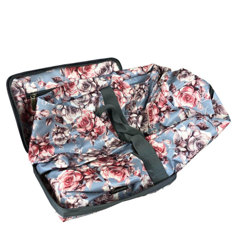 Cotton Road Travel Bag: BLUE FLORAL PVC Foldaway WEEKENDER Travel Bag