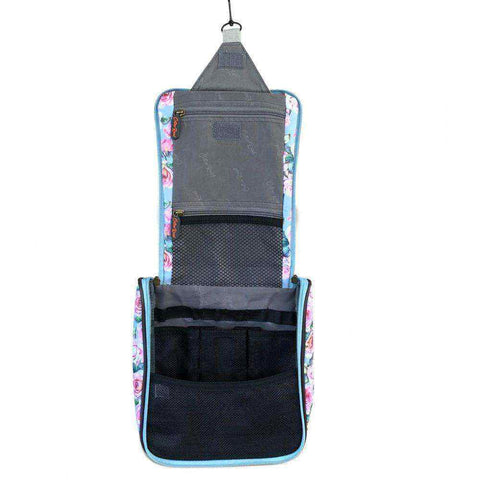 Cotton Road Travel Bag: BLUE FLORAL PVC Overnight Bag with Matching Vanity