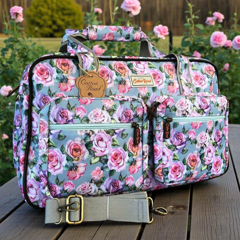 Cotton Road Travel Bag: BLUE FLORAL PVC Overnight Travel Bag