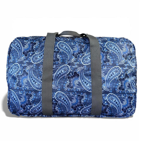 Cotton Road Travel Bag: BLUE PAISLEY Print PVC Foldaway WEEKENDER Travel Bag