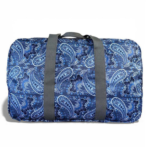 Cotton Road Travel Bag: BLUE PAISLEY Print PVC Foldaway WEEKENDER with Matching Vanity Bag