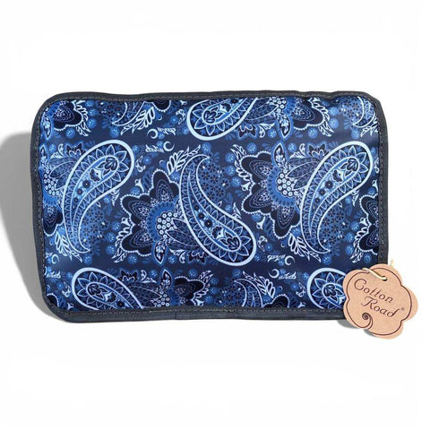 Cotton Road Travel Bag: BLUE PAISLEY Print PVC Foldaway WEEKENDER with Matching Vanity Bag