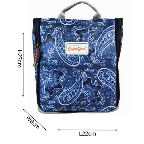 Cotton Road Travel Bag: BLUE PAISLEY Print PVC Foldaway WEEKENDER with Matching Vanity Bag