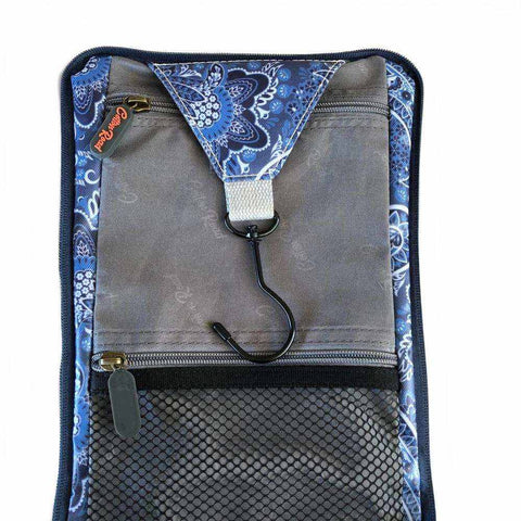 Cotton Road Travel Bag: BLUE PAISLEY Print PVC Foldaway WEEKENDER with Matching Vanity Bag