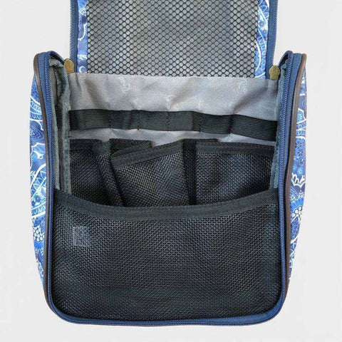Cotton Road Travel Bag: BLUE PAISLEY Print PVC Foldaway WEEKENDER with Matching Vanity Bag