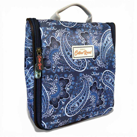 Cotton Road Travel Bag: BLUE PAISLEY Print PVC Foldaway WEEKENDER with Matching Vanity Bag