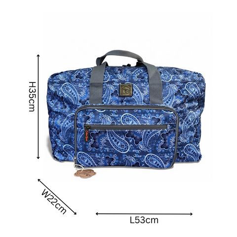 Cotton Road Travel Bag: BLUE PAISLEY Print PVC Foldaway WEEKENDER with Matching Vanity Bag