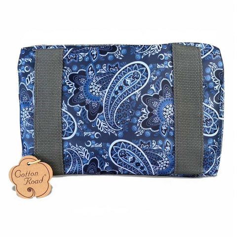 Cotton Road Travel Bag: BLUE PAISLEY Print PVC Foldaway WEEKENDER with Matching Vanity Bag