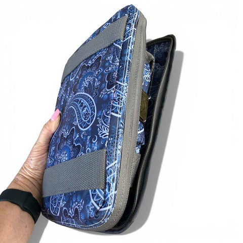 Cotton Road Travel Bag: BLUE PAISLEY Print PVC Foldaway WEEKENDER with Matching Vanity Bag