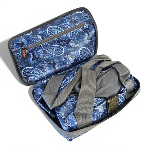 Cotton Road Travel Bag: BLUE PAISLEY Print PVC Foldaway WEEKENDER with Matching Vanity Bag