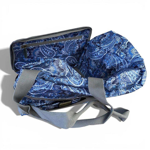 Cotton Road Travel Bag: BLUE PAISLEY Print PVC Foldaway WEEKENDER with Matching Vanity Bag